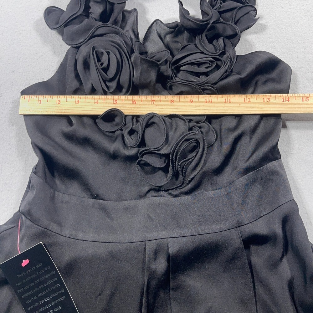 Bebe Rosette Ruffle Halter Dress Women Small Fit Flare‎ Black Jean And Jane NWT - Picture 5 of 12